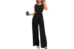 CUPSHE Combinaison pour femme avec découpe col rond sans manches et dos nu, jambes longues et larges, style élégant et décontracté