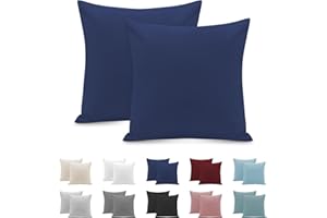 POLIGINO Taie Oreiller 65x65 Lot de 2 en Premium Microfibre - avec Fermeture Éclair Invisible- Housse Coussin Doux, Confortable, Respirant et Hypoallergénique - Bleu