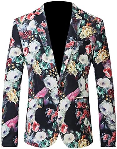 Partiss Men's Stylish Floral Printed Jacket Slim Fit Sports Coats and Blazers,Chinese 5XL,4 Red Flowers