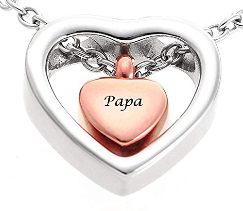Mis U Jewelry Cremación Memorial joyería de Acero Inoxidable Oro Rosa en Forma de corazón de la urna Colgante Collar para Hombres y Mujeres?Papa?
