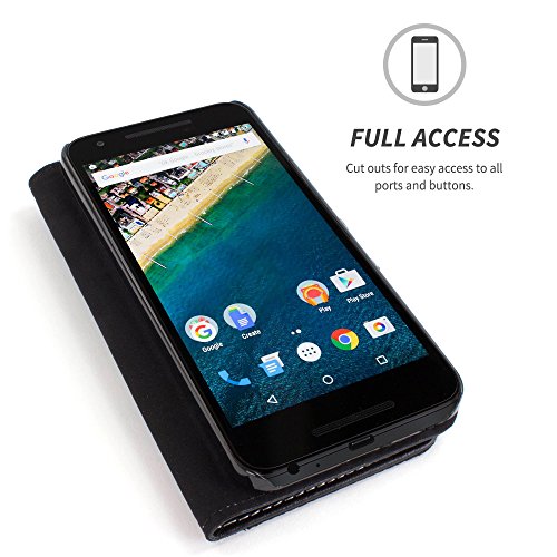 Snugg Funda Nexus 5X  Carcasa Plegable para Google Nexus 5X  Ranuras para Tarjetas  Cubierta de Cuero con Billetera  Dise  o Ejecutivo  Garant  a de por Vida  -Negro  Legacy Range