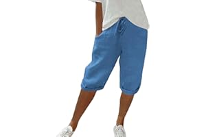 Surttan Pantaloni Estivi da Donna, Leggeri, Estivi, al Ginocchio, Lunghezza al Ginocchio, in Lino, a Gamba Larga, Estivi, Corti, Tinta Unita, in Cotone, in Lino, Casual, in Tessuto