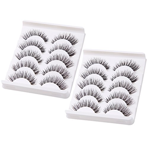 TianQin WY 10 pares naturales lucir las pestañas postizas hechos a mano Soft 3D Cruz falsas pestañas de la moda negro largos Wispies ojos latigazos extensión para maquillaje