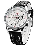 Shark Herren Armbanduhr Analog Zwei Zeitzonen 6 Zeiger Leder Band Uhr SH093