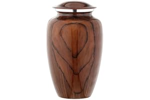 BOLD & DIVINE Aluminium with Wood Grain Finish Cremation Urn | Large | 200 Cubic Inches | For Human Ashes Adult Memorial, Burial, Funeral Cremation Urn