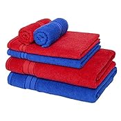 Homely 100% Cotton 6 Piece Towel Set, 2 Bath Towel 140 X 70 Cm, 2 Hand Towel 40 X 60 Cm, 2 Face Towel 30 X 30 Cm, 400 Gsm, Red And Blue