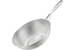 SILBERTHAL Wok acciaio inox 18/10 - Saltapasta 28 cm - Padella wok induzione - Pentola wok professionale