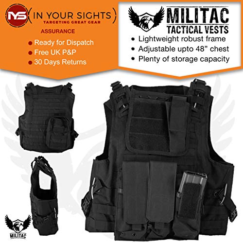 Militac Delta - Veste tactiqueGilet pour airsoft/paintball/combat/assaut avec poches pour chargeur., Noir 