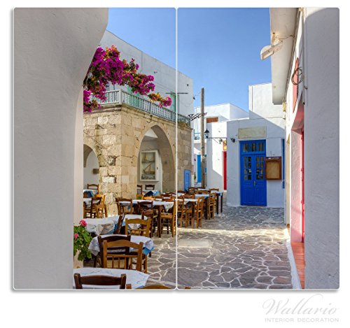 Wallario Herdabdeckplatte / Spritzschutz aus Glas, 2-teilig, 60x52cm, für Ceran- und Induktionsherde, Gasse in Griechenland