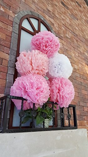 Bliqniq 5x farbig Pompons deko Papierblumen für Hochzeit Gebutztag Babytaufe 35cm - 3