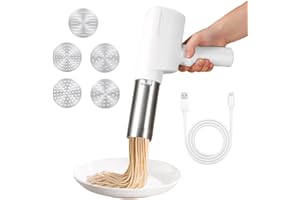 ZINUEEN Elektrische Nudelmaschine Handheld, Tragbare Elektrische Nudel Presse 2000mAh, Automatische Wiederaufladbare Nudelmaschine mit 5 Pressformen für selbstgemachte Nudeln/Spaghetti/Makkaroni