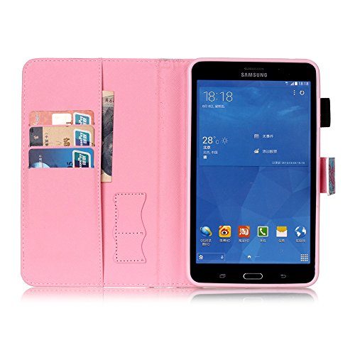 Für Samsung Galaxy Tab 4 7.0 Zoll SM-T230 Leder Tasche Hülle,Für Samsung Galaxy Tab 4 7.0 Zoll SM-T230 Leichter Wallet Kickstand Hülle,Herzzer Mode Hübsch [Rosa Eule Gedruckt] Shockproof Kratzfest PU leder Mappen Geldbeutel Folio Abdeckung mit Karte Bargeld Schlitz Weiche TPU Innere Kasten Hülle Case für Samsung Galaxy Tab 4 7.0 Zoll SM-T230 + 1 x Frei Rosa Handy Halterung Ständer + 1 x Frei Rosa Stift Stylus - 4