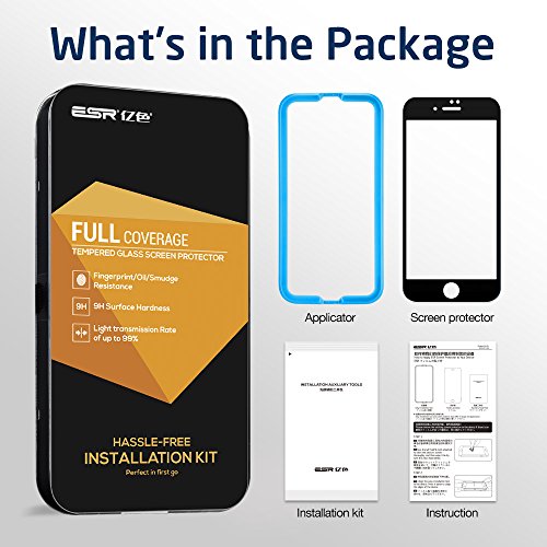 iPhone 7 Screen Protector, ESR Full Coverage Tempered Glass with [Free Installation Tool] , [3D Touch Compatible] Anti-Scratch Anti-Fingerprint Coating for 4.7'' iPhone 7 (Black) [Lifetime Warranty]