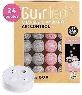 GuirLED Guirlande lumineuse boules coton LED USB - Télécommande sans fil - Chargeur double USB 2A inclus - 4 intensités - 24 boules - Églantine