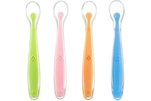 GOBFAR Cucchiaini In Silicone Per Neonati, 4 pezzi Cucchiaio morbidi silicone bambini, Cucchiaio da Addestramento per L'alimentazione del Bambino, Pappa Svezzamento Cucchiaio, Cucchiaio Neonat