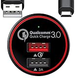 BC Master Carga rápida Cargador de coche movil 34.5W 2 Puertos USB Quick Charge3.0 + 3A Adaptador para Samsung S6 S7 edge Note 4 Note 5 con un 20AWG Cable 3.3FT Micro USB - Negro (QC 3.0)