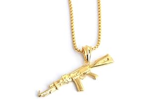 MiaLover Retro Style Pendant Necklace with Gun Pendant Creative Hip Hop Jewellery Engraved Stainless Steel Necklace Personalised Necklace for Gift Party Wedding Golden, Stainless Steel, No Gemstone