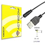  ACTECOM® Cable USB Cargador para Tablet Android mp3 2.5mm 5v 2A 1m alimentación DC Carga