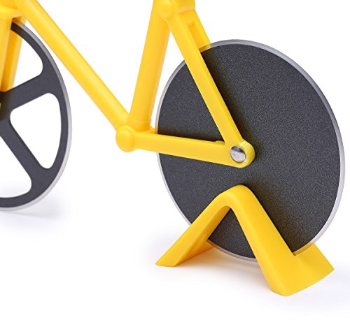 flintronic Pizzaschneider Fahrrad Profiausführung Ständer, Klingen aus Rostfreiem Stahl mit Antihaft -Beschichtung, Gelb - 4