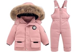 BRONG Niño Traje de Nieve Invierno Bebé 2 Piezas Chaqueta de PlumóN Abrigo con Nieve Babero Pantalones Niñas Traje de Esquiar Ropa Rosa 18-24 Meses