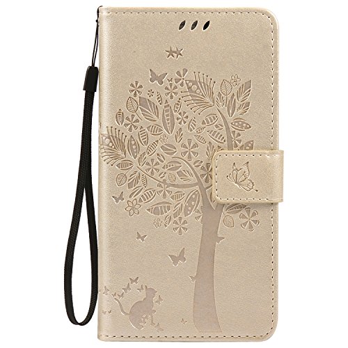 Schutzhülle für Samsung Galaxy Note 3 Golden, TOCASO Ultra Thin PU Leder Flip Cover Tasche Ledertasche Handytasche Hülle für Samsung Galaxy Note 3 Buchstil Handyhülle Protective Case Etui Bumper Schale Wallet vollständig schützende Design Katzen und Baum Schmetterling mit Magnetverschluss Ständerfunktion ID Karte Slots Pouch Soft Silikon Backcover Rückseite shell kunstlederhülle + Schwarz Stylus Pen - 2