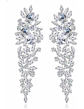 GULICX Schöne weiße Zirkonia CZ Silber-Ton Blatt Chandelier Ohrringe Hochzeit Ohrhänger für Braut