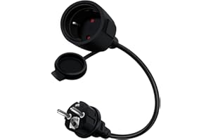 HuaLiSiJi Schuko Przedłużacz Krótki biały 16A 250V Przedłużacz Schuko Krótki ochronny kabel kontaktowy, kabel IP44 do zewnątrz lub wewnątrz, dom, biuro (czarny, 0.3 m)