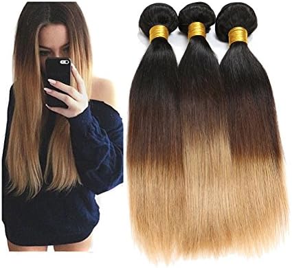 HmtAfroBrazilian Hair Extensions 9A Grade 300 Gram Ombre Straight(#1b-#4-#27)(20'' 22'' 24'')