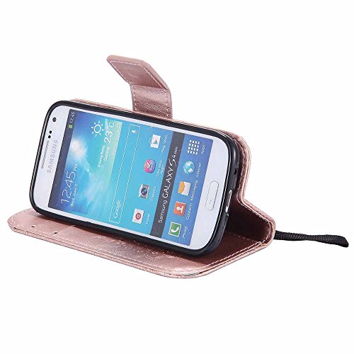 Galaxy S4 Mini Hülle, Dfly Premium Slim PU Leder Mandala Blume prägung Muster Flip Hülle Bookstyle Stand Slot Schutzhülle Tasche Wallet Case für Samsung Galaxy S4 Mini i9190, Rosen-Gold - 5