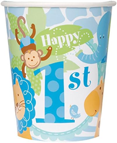 Boys 1st Birthday Party Blue Safari 9oz Paper Cups x 8
