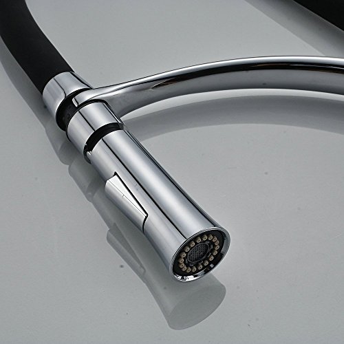 Hiendure® aus massivem Messing herausziehen Spray Küchenarmaturen Waschtischarmaturen Küchenspüle Wasserhahn Gummischlauch verchromt, Schwarze Farbe - 7