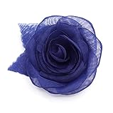 Broche fleur en tissu organza, couleur bleu marine.