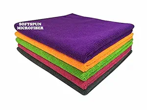 SOFTSPUN Microfiber 340 GSM Cleaning Cloth for Detailing & Polishing, 40 cm x 40 cm, Multicolour - Set of 5