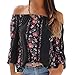 Produktbild Vovotrade Off Shoulder Top Bluse Damen Langarm Schulterfrei Tunika Frühling Herbst Oberteile Frauen Damen Langarm Blumendruck Schulterfrei Tops Bluse Shirt Beige Schwarz