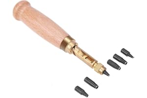 ODETOJOY Ensemble de poinçons à vis avec poignée en bois et poinçon de 1,5 à 4 mm pour outil manuel de maroquinerie pour coudre des ceintures et des sangles en cuir en bricolage