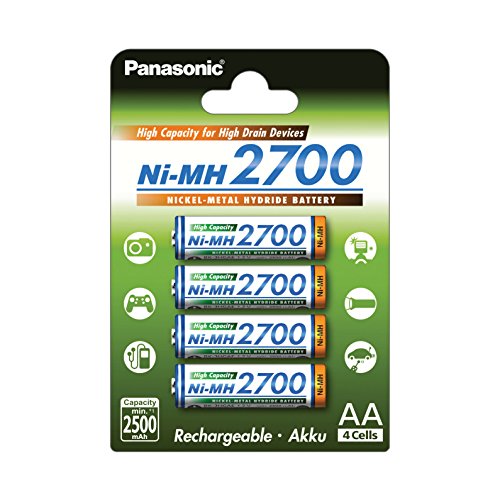 Panasonic High Capacity AA Mignon NI-MH 2700 2700, BK-3HGAE / 4BE (2500 mAh, confezione da 4)