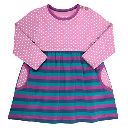 Kite Baby Girls Spot and Striped Long Sleeve Dress, Pink, 0-3 Months