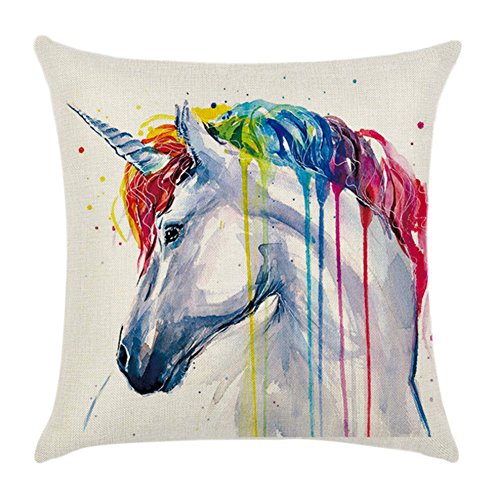Blue Vessel Regenbogen Baumwoll Leinen Kissenbezug Sofa Throw Kissenbezug Home Decor (Einhorn)