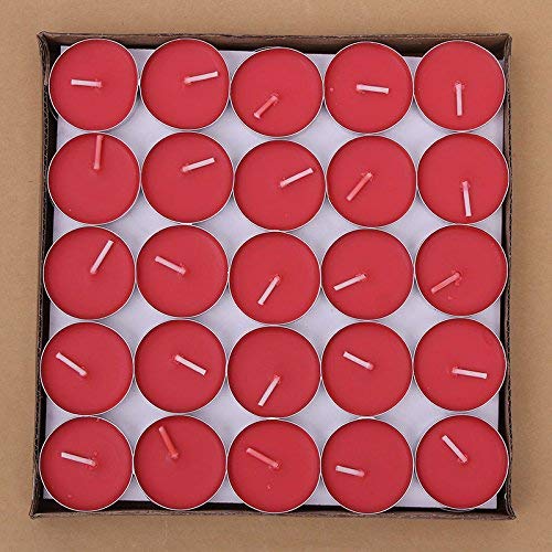 Txyk 50 pcs Bougies sans fumée parfumées Valentines Romantique Bougie thé lumière Ensemble pour Chambre à Coucher, Salon, Bureau, 3,5 * 3,5 * 0,9 cm ?Rouge?
