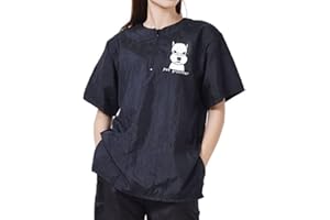 WAYUTO Kurzärmeliger Haustierpflege-Kittel mit Reißverschluss, Hundepflege, Arbeitskleidung mit 2 Taschen, Haustierpflege, Arbeitskleidung für Tierläden, Herren, Damen, Schnauzer, XXX-Large