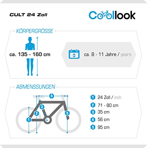 24 Zoll, CoollooK, fahrrad, CULT, Jungen, Unisex, ALLOY, city, Aluminium, Shimano 21 GANG, RH 35cm, Weiß, - 3