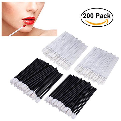 PIXNOR Einweg-Lippe Lippenpinsel 200pcs Bürsten Lippenstift Gloss Zauberstäbe Applikator Make-up Tool-Kits - 100pcs schwarz und 100pcs weiß