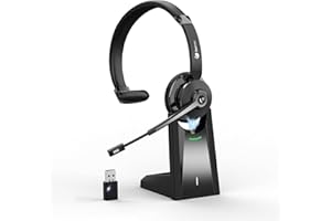 Earbay Kabelloses Headset mit Mikrofon, Bluetooth-Headset mit USB-Adapter & Ladestation, kopfhörer Home Office Kabellos, PC-Headphone mit Mikrofon für Telefon/Teams/Zoom/Büro/Skype/Computer