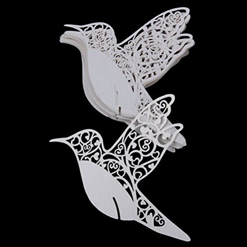 ULTNICE 50 Stück Tischkarte Namenskarte Platzkarte Kolibri ans Glas Tischdeko (Weiß) - 5