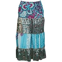 Mogul Interior Women's Colorful Skirts Ruched Waist Printed Sari Boho Dresses S/M