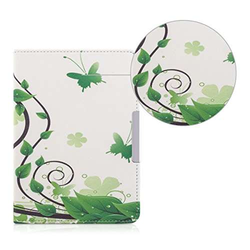 kwmobile Hülle für Tolino Shine 2 HD – Flipcover Case eReader Schutzhülle – Bookstyle Klapphülle Schmetterlinge Blätter Design Grün Weiß - 6