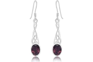 DTPsilver® Kolczyki wiszące ze srebra próby 925, węzeł Trójcy, Triquetra, kolekcja celtycka, półszlachetne kamienie naturalne, Srebro szterlingowe Lakier srebro sterling, Granat