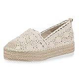 SCARPE VITA Damen Slipper Bast Espadrilles Plateau Slip On Spitzenstoff Schuhe 176489 Creme 39