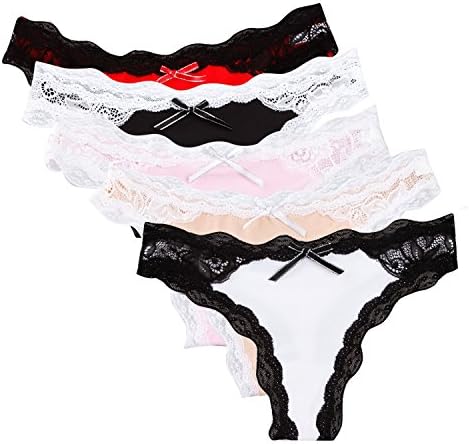 Sexy Lace Thongs Briefs Panties for Women MultiPack of 5, Large