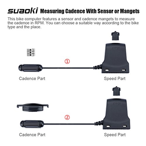 Suaoki 3000 Drahtloser Fahrradcomputer Digitaler Wasserdichter Radcomputer mit Trittfrequenzsensor, Geschwindigkeitssensor, Hintergrundbeleuchtung LCD Display, Kalorien und Temperatur usw. 22 Funktionen - 4